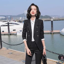 high-quality professional women's pants suit feminine office interview clothing Women's blazer Elegant slim trousers 210527