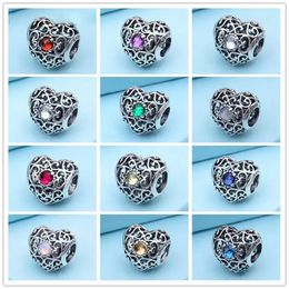 Designer Jewelry 925 Silver Bracelet Charm Bead fit Pandora Love Heart Birthstone Slide Bracelets Beads European Style Charms Beaded Murano