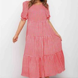 Summer Women's Dress O-neck Polka Dot Printed Puff Sleeve Loose Dresses Summer Casual Short Sleeve Dress Vestidos 210331