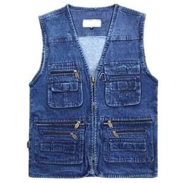 AUTUMN Spring Clothes Sleeveless Jacket Denim Jeans Vest Men's Pography Fish Thin Waistcoat Plus Size XL-6XL 210923