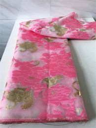 5Yards/Lot Gorgeous Pink Jacquard French Net Lace Fabric Flower Embroidery African Mesh Material For Dressing QN104