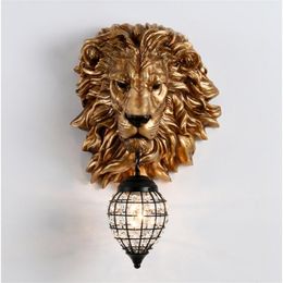 Nordic Black Gold Lion applique da parete testa di animale lampada d'arte in resina arredamento di lusso cucina sconce camera da letto illuminazione per interni