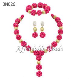 Earrings & Necklace Smart African Beads Jewelry Set Fuchsia Crystal Costume Nigerian Wedding BN026