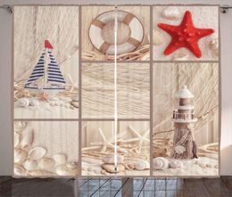 Curtain & Drapes Nautical Curtains Marine Sail Boat Life Starfish Lighthouse Sand Shell Sea Collage Design Window For Living Room