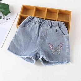 Fashion Kids Shorts for Girls Cotton Cartoon Butterfly Pants Children Elastic Waist Jeans Short Summer Clothes Teens 210622