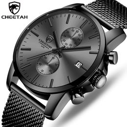 CHEETAH Watch Men Quartz Watches Stainless Steel Mesh Waterproof Mens Wristwatch Sports Chronograph Male Clock Relogio Masculino 210517
