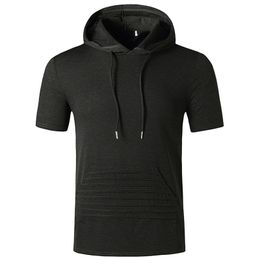 Black Solid T Shirt Men Workout Casual Muscle Gym T Shirts Mens Hooded Oversized Hip Hop Tee Shirt Summer Harajuku Hipster Tops 210524