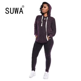 Jogging Suits For Women Two Piece Set Long Sleeve Pullover Sweatshirt Hoodies + Empire Pants Trousers Fall Winter Clothing 210525