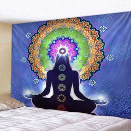 Indian Buddha meditation 7 Chakra tapestry wall hanging Mandala tapestry wall cloth psychedelic Yoga carpet Bohemian decoration 210609