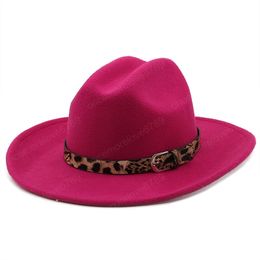 Leopard belt fedora hat women casual solid Colour wide brim jazz top hat autumn winter men gentleman Panama hat
