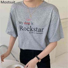 Letters Printed Women T Shirt Tops Summer Short Sleeve O-neck Loose Casual Fashion Tees Korean Streetwear Female T-shirts 210513