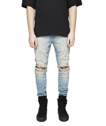 Summer Casual Slim Fit Ripped Jeans Men High-Street Mens Distressed Denim Joggers Knee Holes Washed Destroyed Jeans trousers