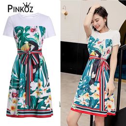 Print Loose Dress Women Elegant Plus Size 2XL Diamonds Mini es Designer Summer Saches Long Tshirt Beach 210421