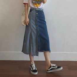 Skirts Women Plus Size 5xl Split Denim Patchwork Vintage Elegant Faldas Moda Slim Summer Streetwear Distressed