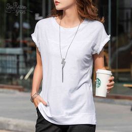 Plus Size T Shirt Women Loose Cotton Short Sleeve Tops Summer Fashion O-neck Casual Tshirt Shirts Laides Tees 9549 210521