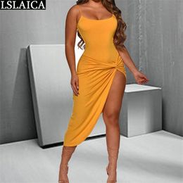 Explosive Dress Folds Sale Solid Thigh Slit Nightclub Mid-Calf Strapless Summer Sexy Casual Vestido De Mujer 210515