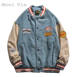 Monivia Autumn Winter Men's Baseball Jackets Embroidered American Letters Thick Corduroy Coat Male Harajuku Retro Uniform 211214