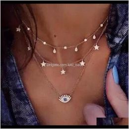 S1740 Fashion Jewellery Multilayer Stars Devils Eye Pcrtt Necklaces Wzp2X