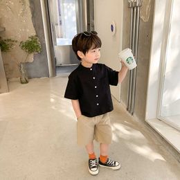 Summer baby boys solid Colour thin short sleeve shirts Japanese style loose casual all-match Tops 210615