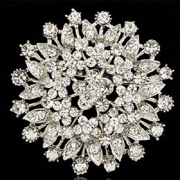 2021 Large Round Flower Clar Diamante Crystal Bridal Bouquet Brooch For Wedding Cheap Price Jewellery Wholesale Vintage Rhodium Plated Pin