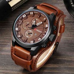 Top Luxury Brand CURREN 8225 Quartz Mens Watches Fashion Leather Strap Men Watch Casual Date Sport Military Male Clocks 210804