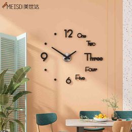 MEISD Acrylic Quality Large Wall Clock diy Morror stickers horloge wall Number Silent Watch Pointer Home Decor Living Room Clock 210401