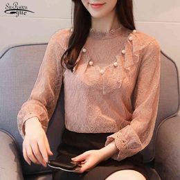Blusas Arrived Spring Shirt Women Hollow Lace Collar Blouse Female Long Sleeved Office Lady Solid Tops D411 80 210508