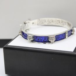 Best Fashion Blue Domineering Tiger Head Bracelet Pattern Enamel High Quality Silver Plated Vintage Bracelet Supply NRJ linkA