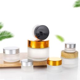 5g 10g Glass Jar Face Cream Bottle Cosmetic Empty Container with Black Silver Gold Lid and Inner Pad for Lotion Lip Balm