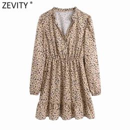 Women Vintage V Neck Leopard Print Hem Ruffles Mini Dress femme Puff Sleeve Pleat Vestido Chic Dresses DS5073 210420