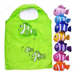 2022 new portable folding shopping bag large bags cartoon fish waterproof thickening Eco 38x58cm