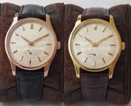 Men Wristwatches Midsize 37mm Luxury Yellow Rose Gold Watch Mens ST19 Hand-winde Movement 5196 Eta Calatrava Leather Women Wristwatches