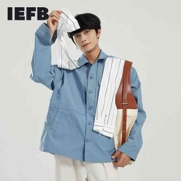 IEFB Men's Clothing Spring Patchwork Striped Shawl Bandage Shirt Korean Design Trend Long Sleeve Big Size Tops 9Y5666 210524