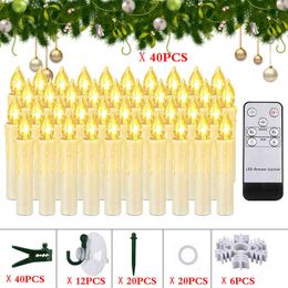 40PCS New Year Candle Battery Operated With Remote Timer Flameless Flicker Christmas Tree Decor Candle Light LED Garland Candles H1222