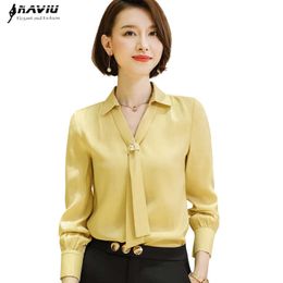 Naviu Fashion High Quality Satin Shirt For Office Lady Sexy V-Neck Temperament Professional Blouse Formal Tops 210604