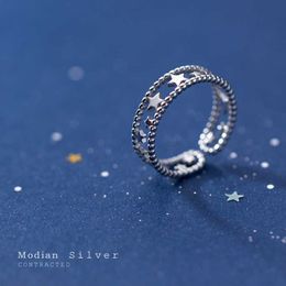 Vintage Adjustable Stars Fashion Ring Charm 925 Sterling Silver Exquisite Finger Rings For Women Jewellery Gift 210707
