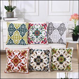 Cushion/Decorative Pillow Home Textiles & Garden Decor India Embroidery Geometric Er Vintage Grey Flower Cushion Decorative Case Sham 45X45C