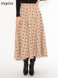 Neploe Elegant French Style Chic Polka Dot Women Skirts Autumn Winter New All-match Jupe High Waist Zip A-line Femme Skirt 210423