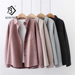 Spring Women Solid Full Sleeve Thick Warm Woollen Shirt Jacket Winter Loose Tops Stylish Girl Casual Outwear T0N445T 211014