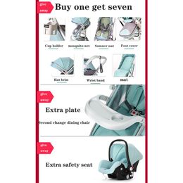 Strollers# Baby Stroller 3 In 1 Portable Two-way Travel Can Sit And Lie Down Folding Aluminum Frame High Landscape Q240429