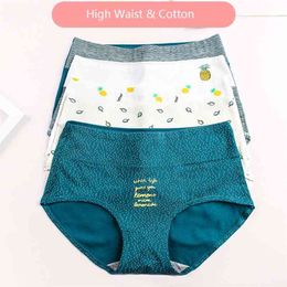 LANGSHA 4Pcs/set Women Panties Cotton High Waist Underwear for Girls Breathable Seamless Brief's Cute Sexy Lingerie XXL 210730