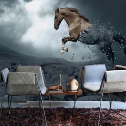 Custom Mural Self Adhesive Wallpaper 3D Stereo Galloping Horse Photography Background Home decor Living Room Bedroom Modern