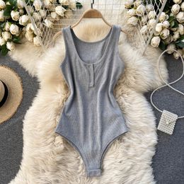 SINGREINY Solid Casual Button Fitness Rompers Women Bodysuit Sleeveless Regular Jumpsuit Fashion Streetwear Outfits Style 210419