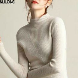 Autumn High-neck Knitted Long-sleeved Women's Sweater Bottoming Shirt All-match Female Slim and Thin Pullover Top 210514