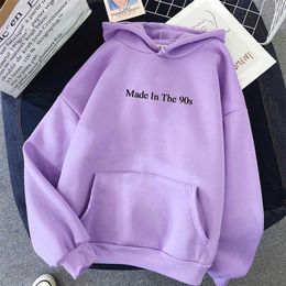 Cool Oversized Women Hoodies Made In The 90s Letter Print Sweatshirt Womens Winter Warm Streetwear Pullovers Thick Hoodie 211013