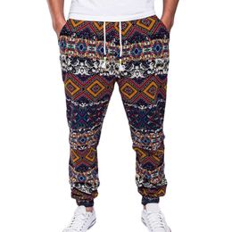 Men'S Harem Pants National Style Printed Drawstrings Pants Cotton Linen Drawstring Pockets Size Plus Casual Men Long Trousers X0723