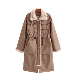 Causal Women Khaki Long Parker Winter Fashion Ladies Pocket Overcoat Safari Style Female Chic Thick Outercoat 210427