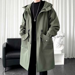 Privathinker Autumn Men's Trench Solid Color Oversized Long Jacket Fashion Big Pocket Hooded Trench Coats Male Clothing 211011