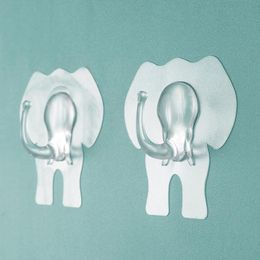 Hooks & Rails Cartoon Elephant Shaped Transparent Self-adhesive Wall Hook Kitchen Bathroom Towel Hanger Racks Tool LI