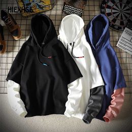 Spring Casual hoodie Personality Men Fake Two Hoodies Sweatshirts Hip Hop Hoodie Street Style Autumn Hoodies Sweatshirts 211023